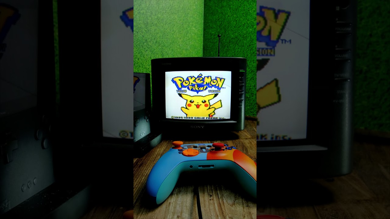 Pokemon Special Pikachu Edition. Gameboy. Analogue Pocket. Sony Trinitron CRT TV 9MD1 9"