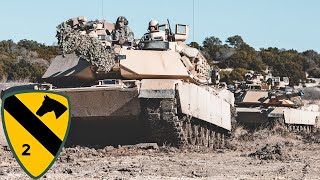 US Army. M1A2 Abrams tanks of the Black Jack Brigade during combat exercises in Texas.