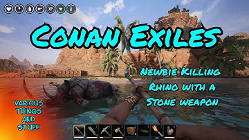 Conan Exiles Newbie Killing Rhino with Stone Weapon