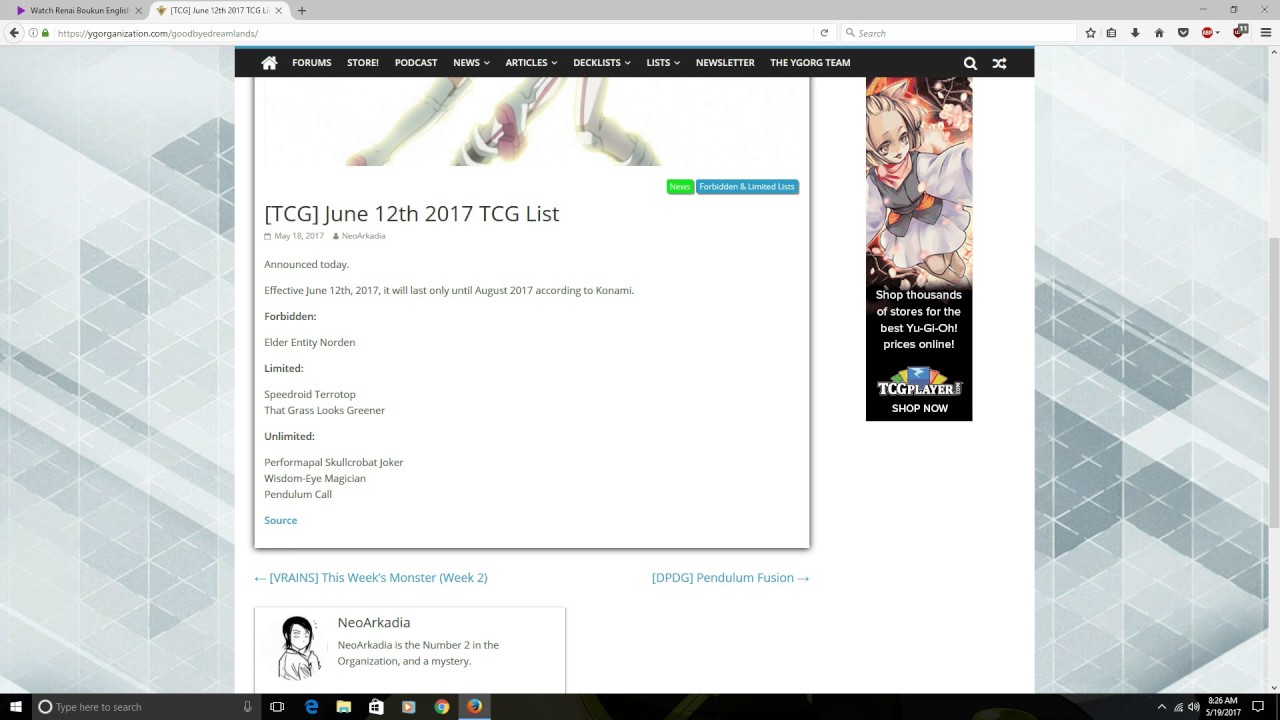Yu-Gi-Oh! TCG Emergency Ban List Forbidden/Limited List Effective June 12th 2017 - August 2017