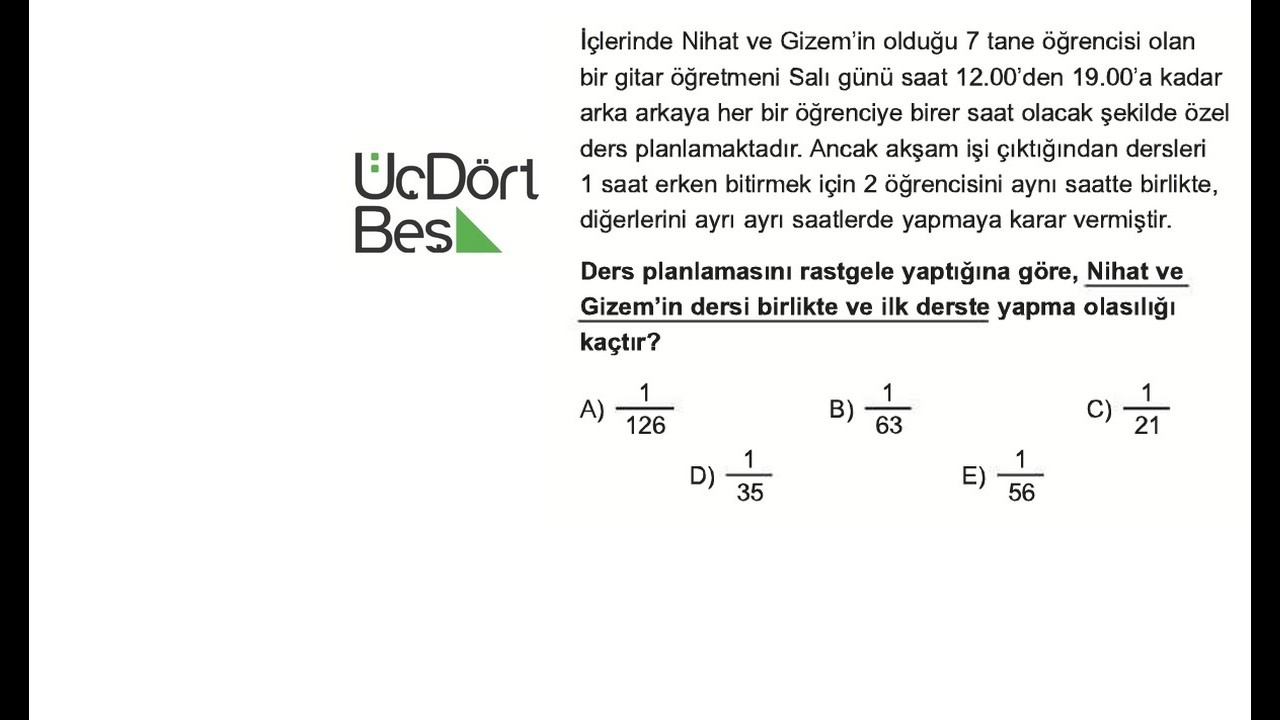 345 YAYINLARI'NDAN ÖSYM TADINDA GÜZEL BİR OLASILIK PROBLEMİ SORUSU