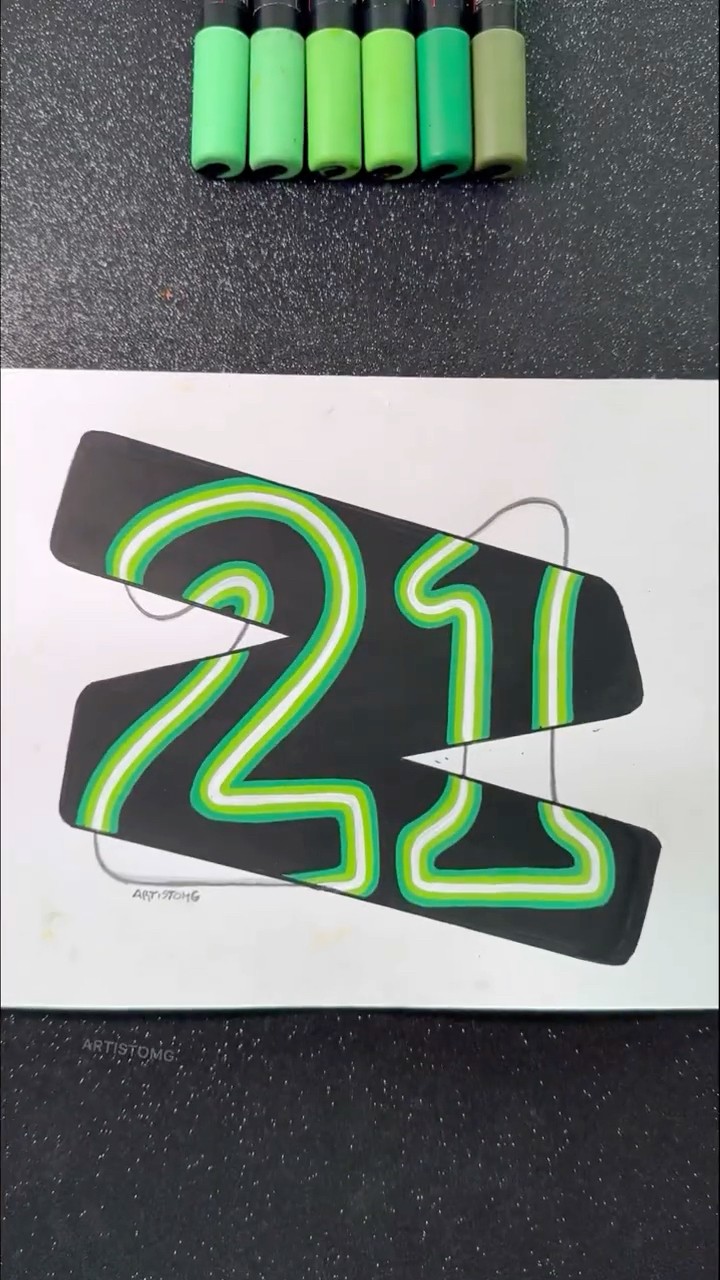 “21” with Neon Technique Using Paint Markers! ? What Number Should be Next?! ? #artistomg