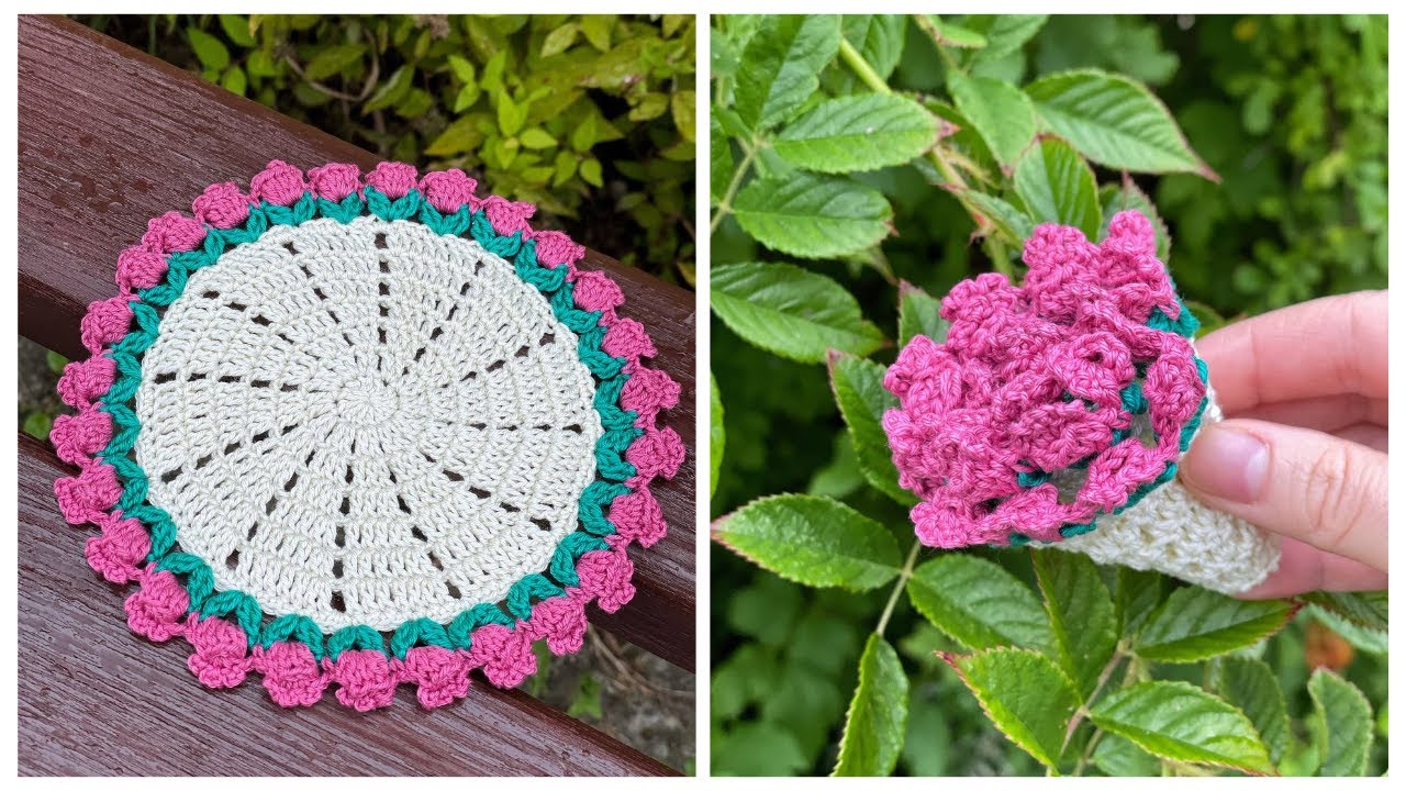 Салфетка с тюльпанами 🌷крючком! Подставка под стакан | Crochet napkin with tulips | DIY