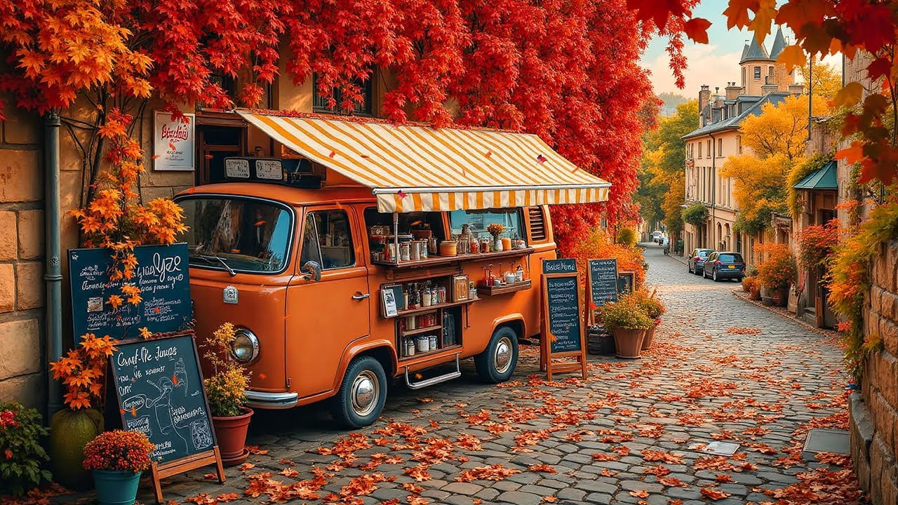 Tranquil Autumn Vibes 🍂 Street Coffee Truck & Warm Jazz Music for Studying, Working and Comfort