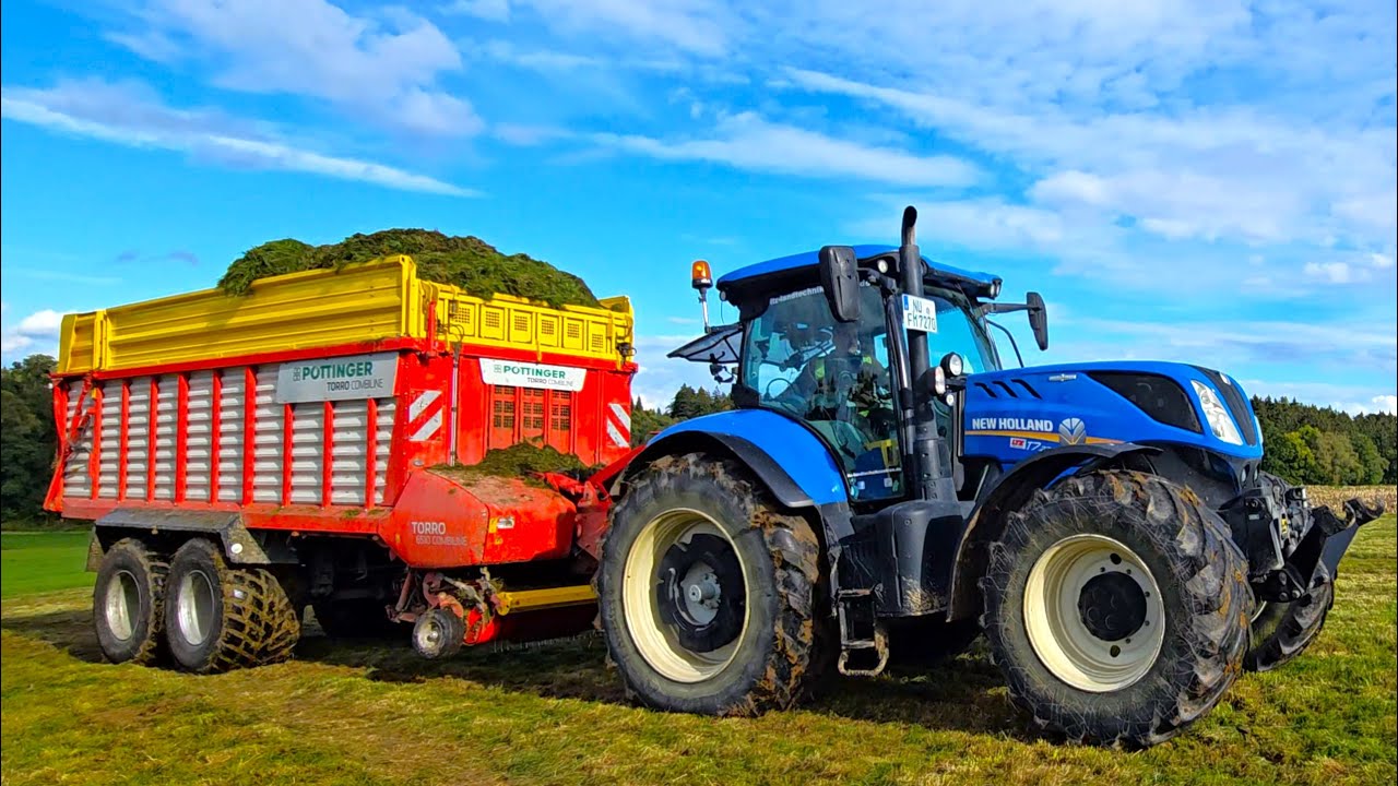 Schmieriger Boden b. Grassilage mit New Holland T7.270 AutoCommand & Pöttinger Torro Combiline 6510