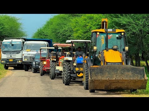 Jcb 3dx loading Mud in TATA Tippers Tractors Swaraj 855 Fe New Holland 3630 4x4 Tractor Thar Truck