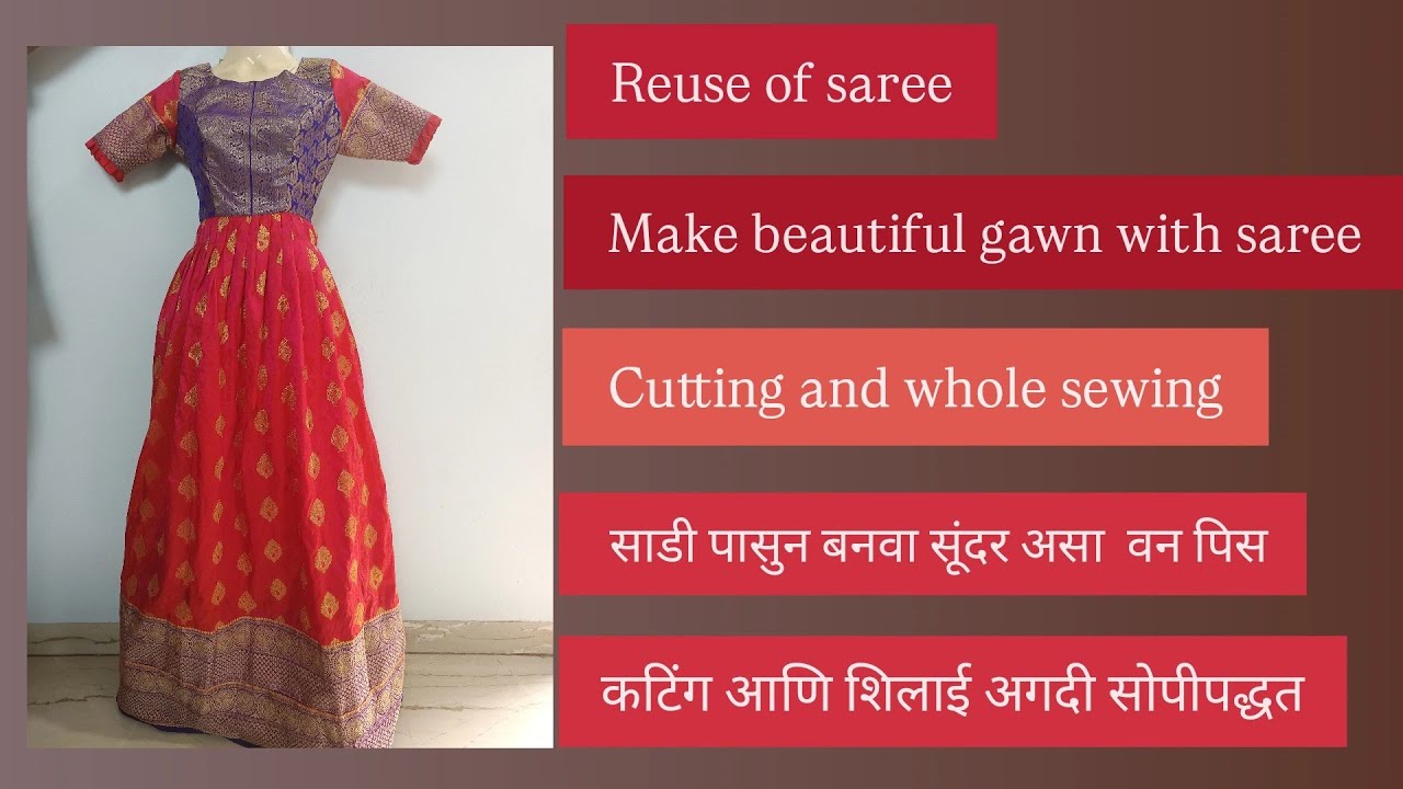 One peice cutting and stitching|Long one piece making|Reuse of old saree|