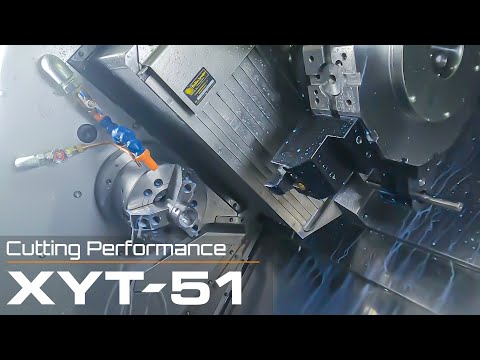 Cutting demo on Takamaz XYT-51 CNC 2 spindle 2 turret compound