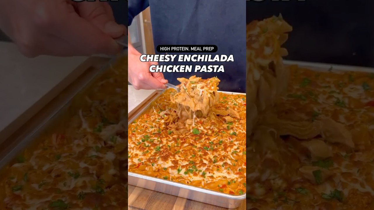 Macro-Friendly, High Protein Cheesy Enchilada Chicken Pasta #shorts
