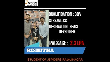 JSPIDERS RAJAJINAHGAR STUDENT | PLACED | RISHITHA | FEEDBACK | REACT DEVELOPER🤩