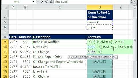 Excel Magic Trick 530: Does Text String Contain Repair OR Rework? OR SEARCH ISNUMBER functions