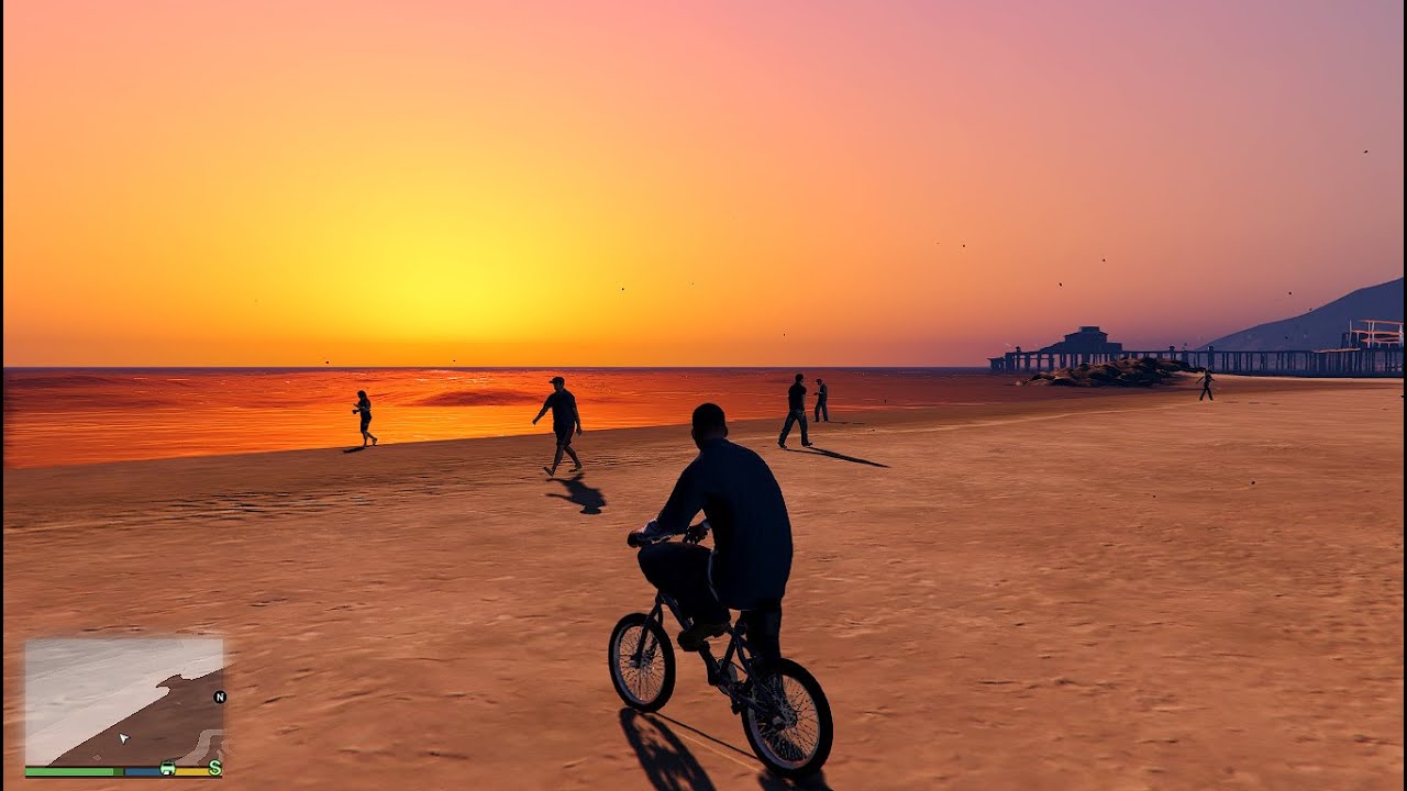 Ride a bike under sunset at the beach in GTA 5 - YouTube