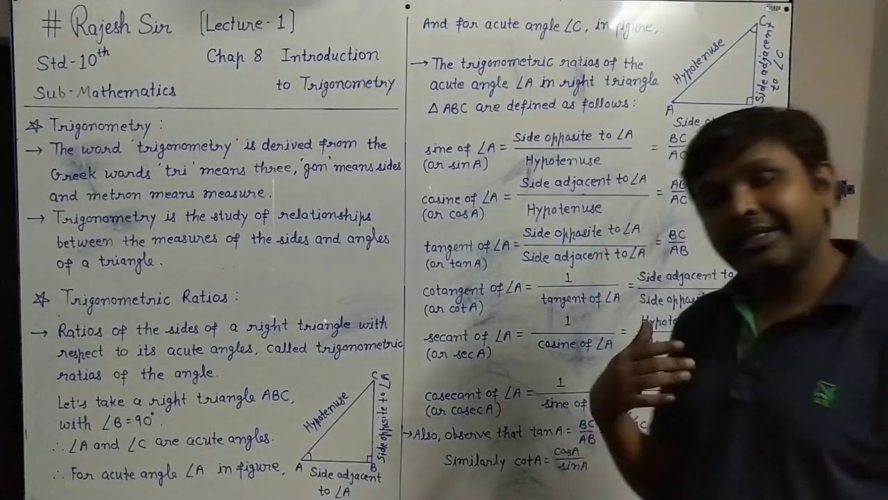 # Rajesh Sir Lecture 1 10th Maths Chap 8 Introduction to Trigonometry ...