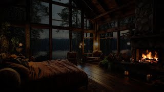 Cozy Bedroom with Heavy Rainfall 🌧️ Rainstorms on windows & Fireplace Sounds for Deep Sleep