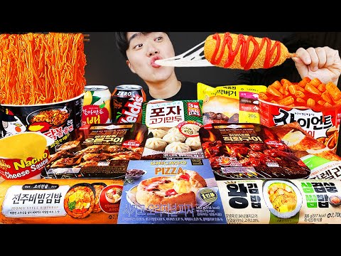 ASMR MUKBANG market, baharatlı Ramen & sosisli sandviç & gimbap & Tteokbokki !! Kore mağazası