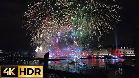 London 2023 New Year's Celebration: London Eye Lightshow and Fireworks - from Embankment | 4K HDR