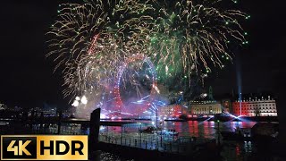 London 2022 New Years Celebration: London Eye Lightshow and Fireworks - from Embankment | 4K HDR