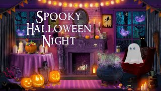 Spooky Halloween Night  ASMR ghost autumn Halloween ambience  (rain, thunder, fire)