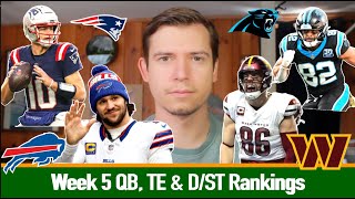 Week 5 QB, TE and D/ST Rankings | 2025 Fantasy Football