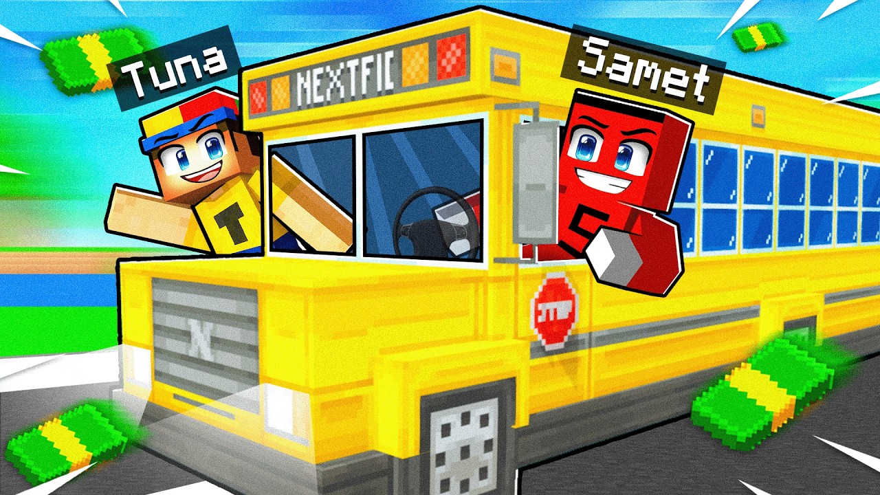 1 GÜN BOYUNCA MİNİBÜS ŞÖFÖRÜ OLUP ZENGİN OLDUM !!  - Minecraft