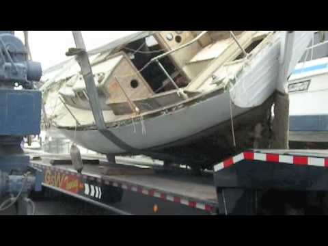 Classic wooden sailboat crushed by 3 caterpillars - YouTube