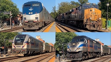 MARC P875, P877, P893 & P879, Amtrak Floridian P040 & CSX Mixed Freight M418 At Gaithersburg Station
