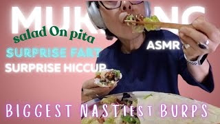 Salad on Pita Shovels: BIGGEST Burps, Surprise Hiccup AND FART?!🍑💨 #fart #hiccup #burps #mukbang