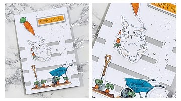 Daisy Mae Carrot Patch Lattice Split Card 🥕 🐇 Digital Download Coloured Images.