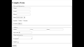 Creating complex form using html | All form tags
