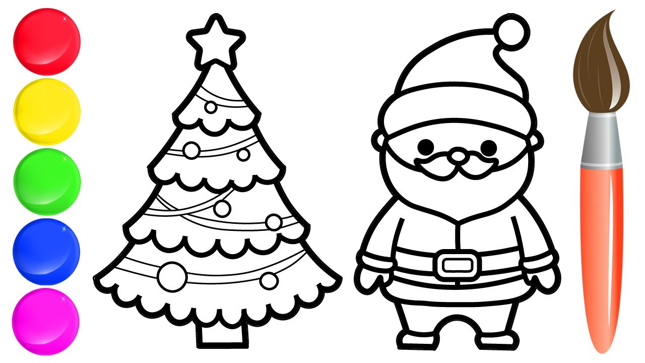 Desenho de árvore de Natal com Papai Noel para pintar