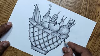 How to draw vegetables basket easy way and simple/ Vegetables basket drawing