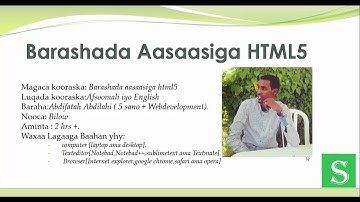 Barashada Aasaasiga ah ee HTML5 - Casharkii 1-aad - Sahalsoftware - Afsomali ku baro
