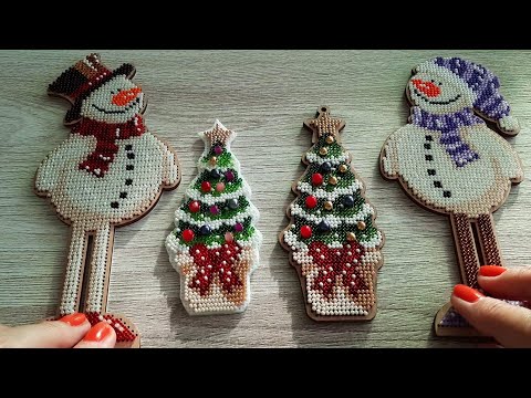 Новогодние игрушки "Волшебная страна". Обзор и готовые работы. Вышивка бисером на деревянной основе.