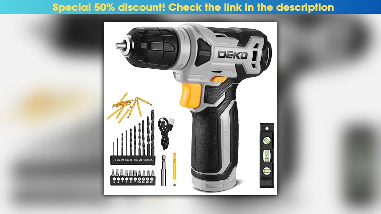 DEKO 8V Cordless Drill Set Mini Power Driver with 38Keyless Chuck 42pcs Acessories Builtin LED