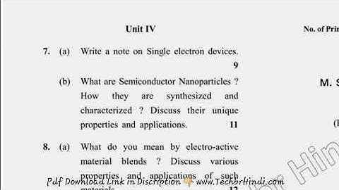 MSc Physics 4th Sem Nano Science & Technology Question Paper