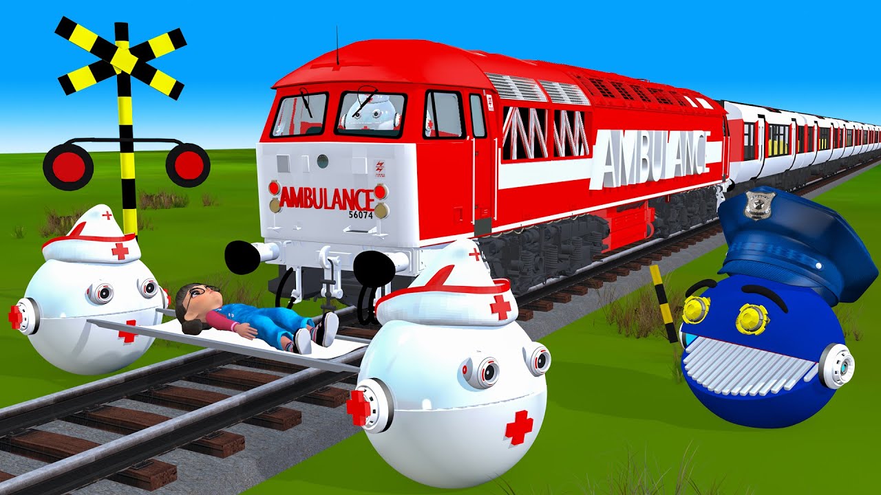 【踏切アニメ】電車が速すぎて危険すぎる🚦Pacman Doctor rescue vs Train Police Fumikiri 3D Railroad Crossing Animation