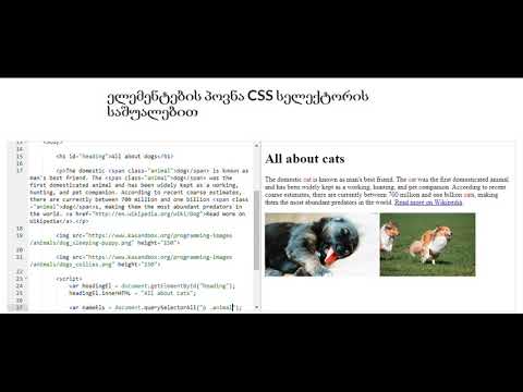 ელემენტების პოვნა CSS სელექტორის საშუალებით