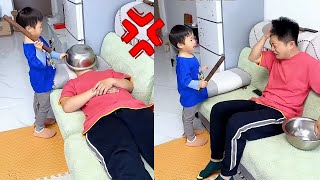 爸爸带娃不靠谱【看个够】 ！爸爸又睡懒觉，小米宝这招可不惯着他！#Cute baby#Cute#呆萌小米宝#聪明宝宝#萌娃