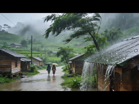 Heavy rain and thunderstorm⛈️ in the beautiful green village|| relaxation for sleep😴