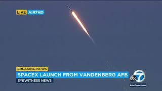 SpaceX rocket launch seen across SoCal sky as sun sets
