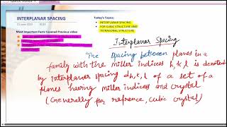 SOLID STATE CHEMISTRY ;INTERPLANAR SPACING