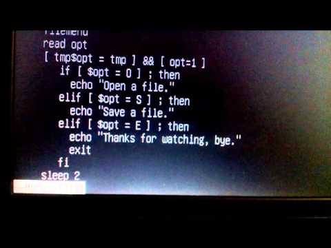 LINUX Shell Script displaying a text menubar.
