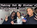 Taking Out My Sister’s MONTH OLD Distressed Locs + GUY Friends Answer Random Questions