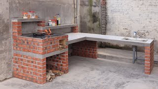 Design a wood stove / Build a large wood stove with cement and red brick beautiful and simple