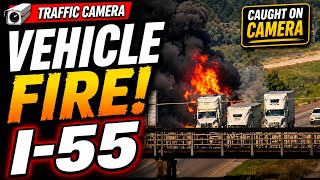 VEHICLE ENGULFED IN FLAMES on I-55 Caught on Traffic Camera