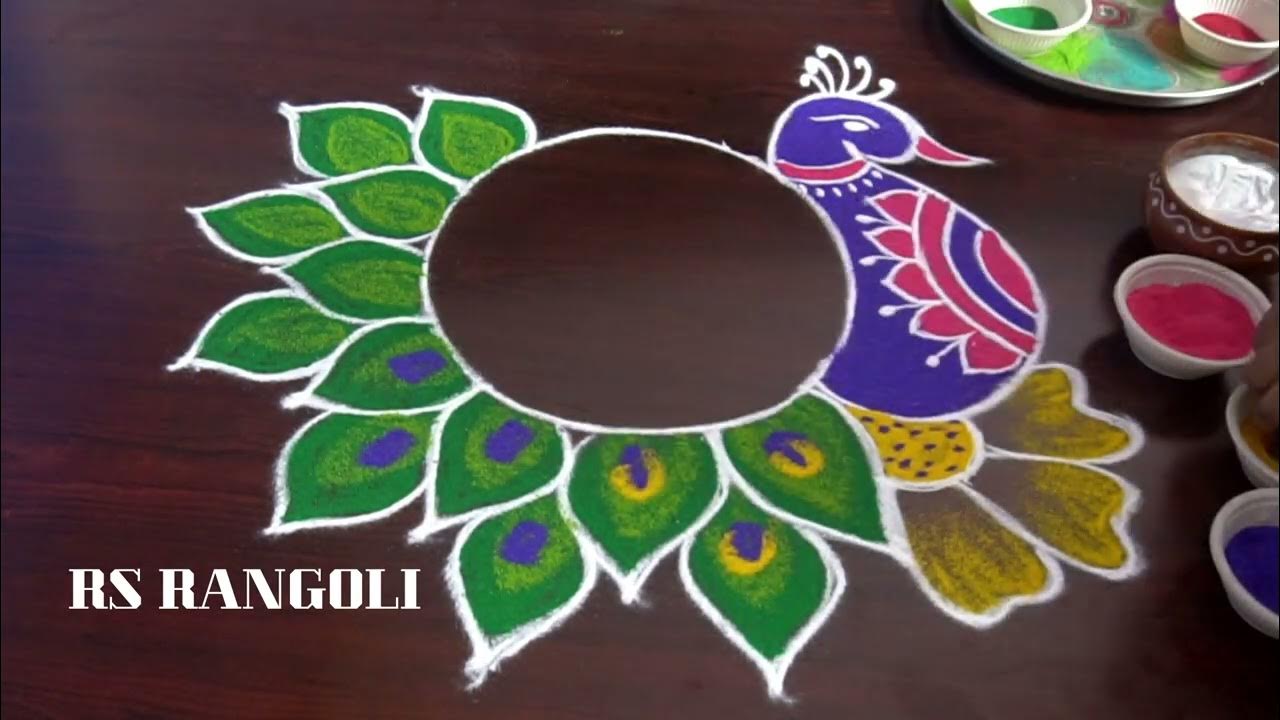 NEW YEAR RANGOLI 2023 || Peacock color kolam #newyearmuggulu2023 ...