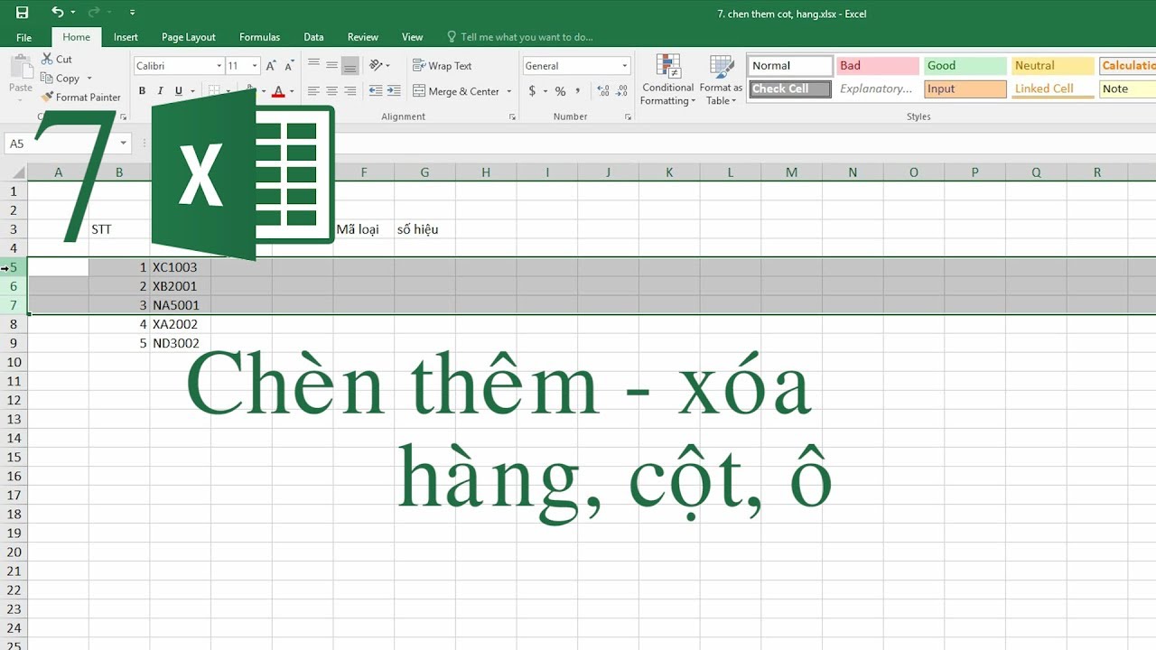 7. Cách Chèn Thêm (Xóa) Hàng, Cột Và Ô Trong Excel - Youtube