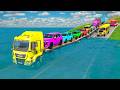 Flatbed Trailer McQueen Transportation with Truck - Speedbumps vs Cars vs Train - BeamNG Drive #020