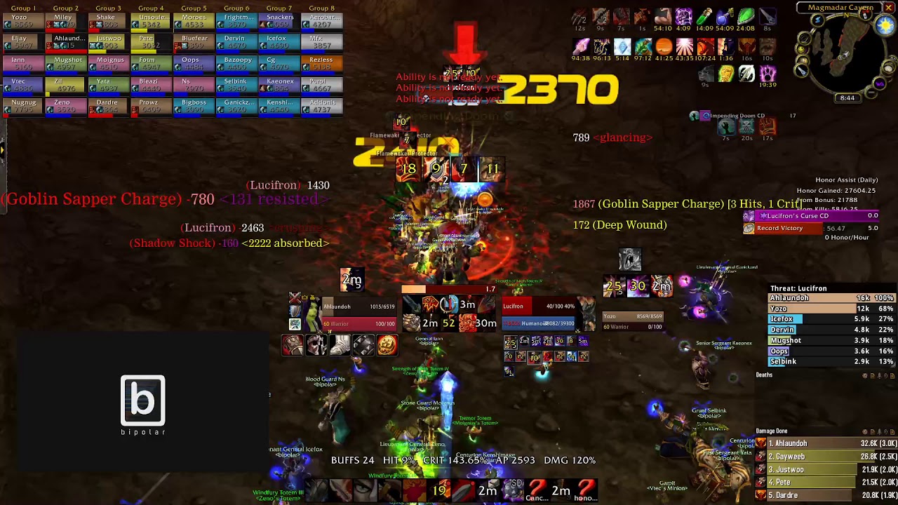 Classic WoW Fury Warrior Rank 1 Lucifron 1/14/2020 (2983.6 DPS)