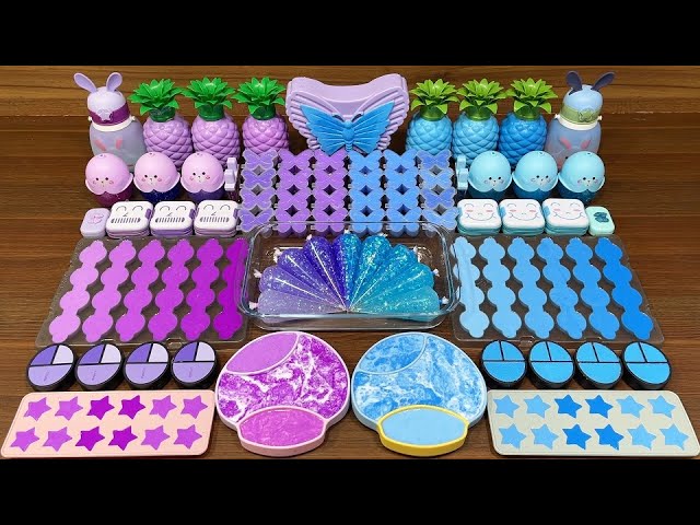 PURPLE vs BLUE I Mixing random into Piping Bags Clear I Satisfying Slime #684 class=